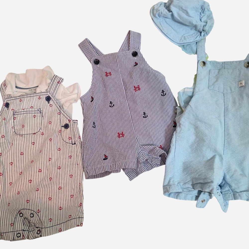 Striped and Solid Baby Overalls Bundle
